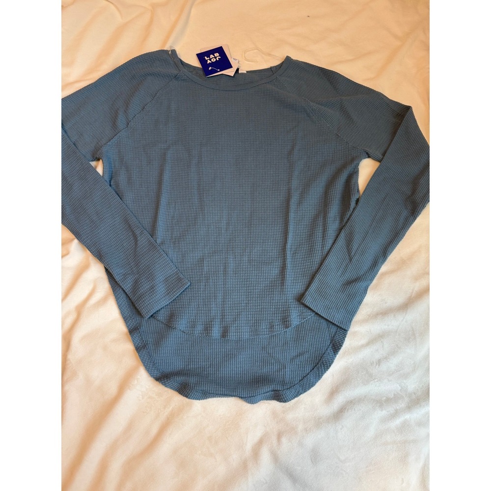 Joy Lab Womens M Blue Waffle Knit Long Sleeve Curved Hem Loose Fit Tee